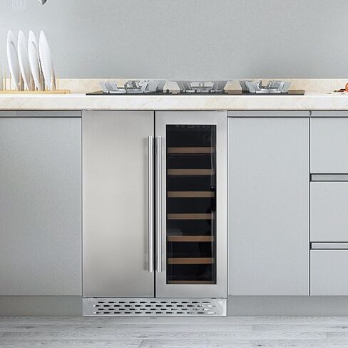 مبرد المشروبات والنبيذ - منطقة مزدوجة، مدمج وقائم بذاته، يحمل 54 علبة و20 زجاجة، تحكم مستقل في درجة الحرارة، ضاغط هادئ مطور in Kuwait