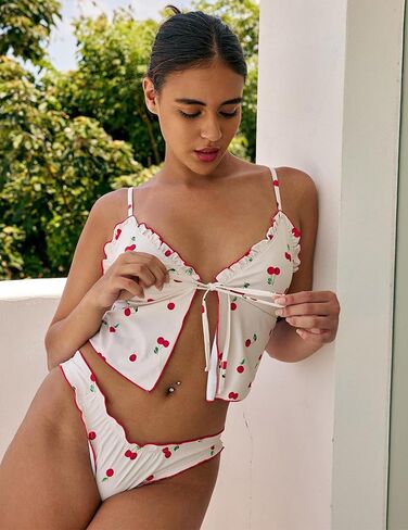 Seamoly المرأة Tankini مجموعات التعادل الجبهة كشكش مجموعة البكيني عالية قطع ثونغ قطعتين ملابس السباحة الأزهار القماش القطني ثوب السباحة in Kuwait