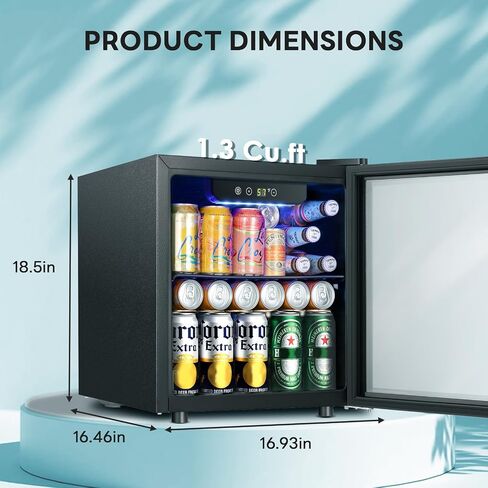 ZAFRO مبرد صغير بسعة 1.3 قدم مكعب مع تحكم ذكي في درجة الحرارة وإضاءة LED تعمل باللمس الإلكتروني، للاستخدام المنزلي والمطبخ والبار وثلاجة المشروبات، أسود in Saudi Arabia