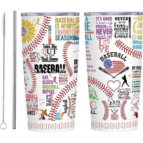 Baseball Tumbler Cup Baseball Mug With Lid,Baseball Lover Birthday Gifts Stainless Steel Vacuum Coffee Mug Cup Baseball Gifts For Women Men 20 Oz