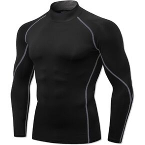 Men's Long Sleeve Compression Shirts Mock Neck Athletic Base Layer T-Shirt Quick Dry Tops for Workout Sport Gym