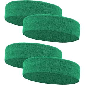 4 Pack Sweatbands Sports Headband for Men and Women, Moisture Wicking Athletic Workout Headband for Running, Tennis, Basketball, Yoga, Gym Stretchy Unisex Sweatband -DarkGreen