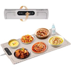 Food Warming Mat for Buffet, Electric Warming Tray to Keep Food Warm at Party, Silicone Heating Mat with 3 Temperature Levels& Auto Shut-Off, Portable Food Warmer for Parties Home Travel(White)