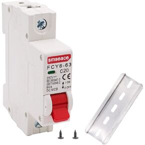 smseace Low-Voltage DC Miniature Circuit Breaker, 20A 1P DIN Rail Mounted Miniature Air Circuit Breaker, Suitable for Solar Panels Grid System.FCY8-63-C20-1P