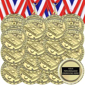 36 Pcs Cornhole Award Medals Bulk with Neck Ribbons Cornhole Trophy Gold Winner Medals for Adult Sports Party Field Day Games Funny Prize Participation Cornhole Tournament Winner Gift