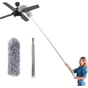 Microfiber Feather Duster, Extendable Cobweb Duster with 100 inches Extension Pole, Bendable & Washable & Lightweight Dusters for Cleaning Ceiling Fan, High Ceiling, Blinds, Webster, Furniture & Cars