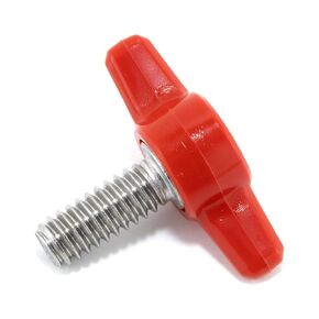 1/4"-20 x 5/8" Thumb Screw Stainless Steel - Red Tee Wing Plastic Knob - Standard/Coarse Thread Thumbscrew - Length: 0.625" - Proudly Built in USA - Package of (4)