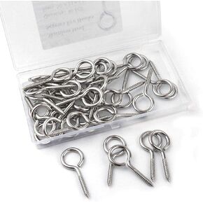 40 Pcs 2 inch 304 Stainless Steel Self Tapping Eye Screws Metal Hook, Wood Terminal Ring Eye Hooks