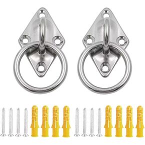 304 Stainless Steel M8 Rhomboid Hook Cushion Eye Plate, 8mm Heavy Duty Anchor with Loop, Ideal for Yoga Swing Hammocks/Boat Rigging/Ocean Deck Hardware-(2 Pcs)