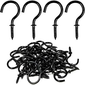 50 PCS Ceiling Hooks for Hanging Plants, 1 inches Screw Hooks for Outdoor String Lights, Metal Heavy Duty Screw in Cup Hooks, Wall Hanging Hooks Great for Indoor & Outdoor(Black) in Kuwait