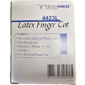 DUKAL TECH-MED Latex Finger Cots Covers Condoms White Large 144/BOX Powder Free Rubber 4423L (Former 4403L)