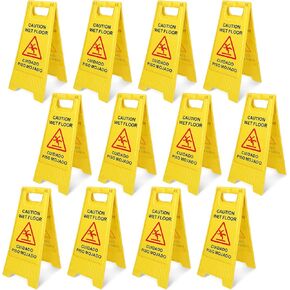 Macarrie 12 Pack Caution Wet Floor Sign Wet Floor Double Sided Signs Cuidado Piso Mojado Foldable Bilingual Alert Sign for Commercial Use Indoors Outdoors, 11.5 x 23.62 Inches (Classic Style)