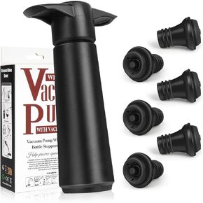 Wine Saver Pump with 6 Vacuum Stoppers，Wine Stopper, Wine Preserver, Wine Pump and Wine Vacuum Stopper are Black，Reusable Bottle Sealer Keeps Wine Fresh, Ideal Wine Accessories Gift
