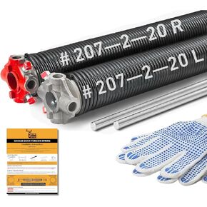 Buck Pair of 2" Heavy Duty Garage Door Torsion Springs Set with Non-Slip Winding Bar & Gloves - High Precision Replacement with Electrophoresis Black Coating, Minimum 20,000 Cycles (0.243x2''x33'')