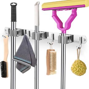 Mop And Broom Holder Wall Mount - Broom Organizer Wall Mount Heavy Duty Garage Tools Hanger Organize And Storage For Kitchen, Bathroom, Garden, Laundry / 1 Pack Grey