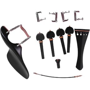 4/4 violin part kit Ebony wood Pegs Chin rest with clamp Endpin Tailpiece with tuners tailgut Violin accessory replacement
