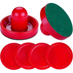 Air Hockey Pucks and Paddles,Red 2 Paddles Air Hockey Strikers Pushers Air Hockey Table Replacement Accessories,Ergonomic Design Strikers with Air Hockey Pucks