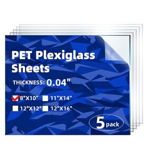 5-Pack of 8×10" PET/Plexiglass Sheets, Transparent Clear Flexible Plastic Sheet Panels for Craft, Picture Frames, Sign Blank, DIY Display Project