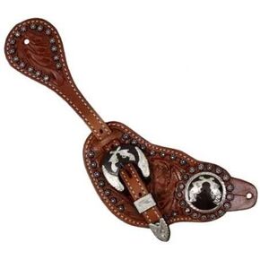 Showman Men's Tooled Leather Spur Straps w/Silver Cross Pistol Conchos