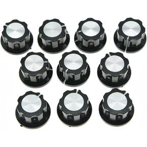 KAISH 10x Guitar Mini Effect Pedal Knobs 6mm Black w/Silver Cap Knob for Boss Pedals