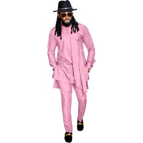 SEA&ALP Men's Fashion Clothes African Shirt and Pant Suit Dashiki Long Sleeve Casual Outfits Blouse Pockets