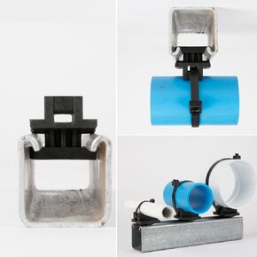 Strut Clamp for Piping and Conduit (10pcs & 100pcs), 3/8" to 5" Universal Size, Tool-Free Install, Made in USA, Non-Corrossive, Non-Conductive. (Uniclamp + Stainless Strap, 100)