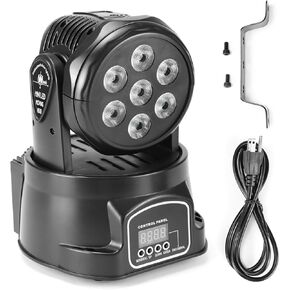 QWORK RGBW Mini Moving Head DJ Stage Lights, 7x8W LED, DMX Control with Auto/Sound/Master-Slave Modes,Ideal for Parties, Weddings, Clubs, and Concerts