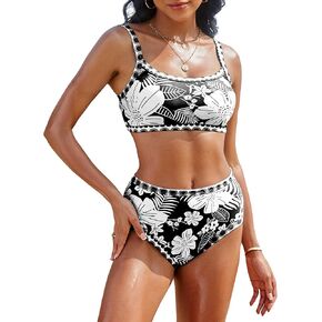 High Waisted Women Swimsuit Push Up Two Piece Tummy Control Bathing Suit Coverage Bottom Teen Bikini Set Crop Top
