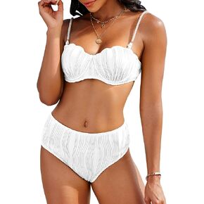 High Waisted Bikini Sets for Women 2 Piece Underwire Swimsuits Tummy Control Bathing Suit Bandeau Teen Girl