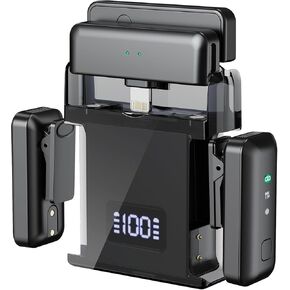 ميكروفون اللافالييه اللاسلكي لـ iPhone Android (2 TX + 2 RX + CASE الشحن) ، MINI Wireless MIC مع إلغاء الضوضاء ، بطارية 20 ساعة ، 200 قدم ، ميكروفون لاسلكي لـ iPhone 15/14/13/12 ، Android ، PC