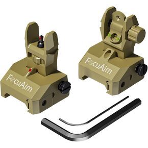 R3 Iron Sights, Durable Flip Up Fiber Optic Iron Sights with Red Green Dots, Tool-Free Adjustment Front and Rear Backup Iron Sight, Sand