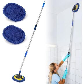 Wall Cleaner, Max 66'' Wall Mop with Long Handle, Ceiling Dust Mop with 15° Labor-Saving Elbow Extension Pole, Baseboard Duster Washer Scrubber, High Reach Window Cleaning Brush, Roof Cleaning Tool-BU