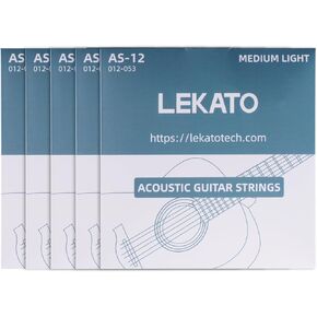 LEKATO Acoustic Guitar Strings Phosphor Bronze Coated Acoustic Guitar Strings with Ball End 5 Set of 6 Hex Steel String(12-53)