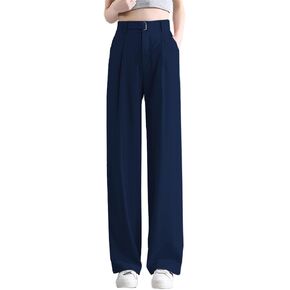 Betusline Women's Wide Leg Long Dress Pants High Waisted Casual Business Straight Office Trousers, 1#Black, Large