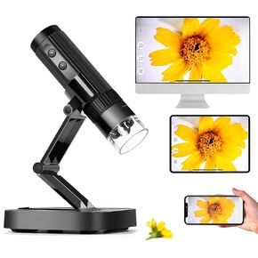 M2C Wireless Digital Microscope 50X-1000X Handheld Portable Microscope 1080P HD with Adjustable Stand, USB Mini Coin Microscope Camera Magnifier Compatible with iPhone Android iPad & PC (White)