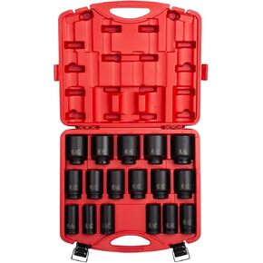 SUNEX TOOLS 4685, 3/4 Inch Drive Deep Impact Socket Set, 17-Piece, SAE, 1"-2", Cr-Mo Steel, Radius Corner Design, Dual Size Markings, Heavy Duty Storage Case