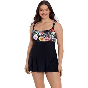 Longitude Women's Swimwear True Romance Princess Seam Soft Cup Long Torso Swimdress, Multi, 12