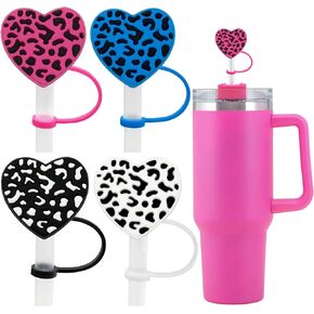 Stanley Cup Accessories 40oz 30oz Tumbler with Handle,Hot Pink Straw Toppers,Leopard Heart Straw Cover Cap for Stanley Cup, Straw Covers for Yeti,Birthday Valentines Day Gifts for Her Girls Women