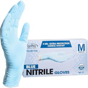 ForPro Professional Collection Disposable Nitrile Gloves, Chemical Resistant, Powder-Free, Latex-Free, Non-Sterile, Food Safe, 4 Mil, Blue, Medium, 100-Count