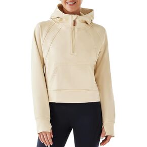 URBEST Women's Hoodies Fleece Lined Collar Pullover Half Zipper Sweatshirts Long Sleeve Crop Sweater Tops