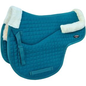 CHALLENGER Horse Quilted Fleece Lined Trail Contoured English Saddle Pad Teal 72179