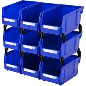 Stackable storage bins Wall Mounted Hanging Bins Parts Storage Organizer Garage Storage Bins for hardware(Blue,pack of 9)