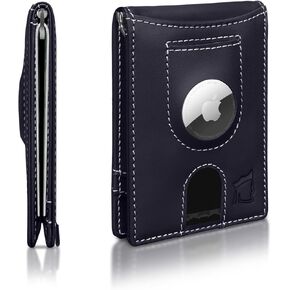 Kingly Trace Wallet | Smart Airtag Wallet Men | Full Grain Leather Mens Wallet with Airtag Holder | Air Tag Wallet RFID Blocking | Money Clip Wallets for men w/pull tab | Minimalist Trackable Wallet