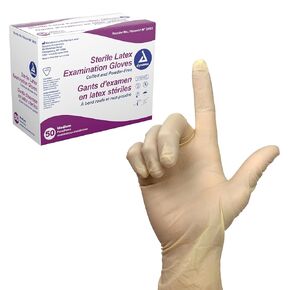 Dynarex Sterile Disposable Latex Exam Gloves, Powder-Free, Sterilely Packaged in Pairs, Professional Medical and Healthcare Use, Veterinary Clinic, Bisque, Medium, 1 Box of 50 Pairs of Gloves