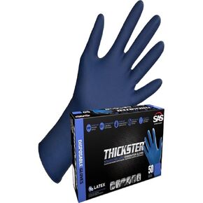 SAS Thickster Powder-Free Exam Grade Latex Disposable Gloves - 10 Boxes / 50 Ea. 500 Gloves Total. 14 Mil, 2XL, Blue. Fully Textured. 12" Length. Disposable Gloves. Puncture Resistant (6605-20)