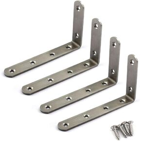 (4 Pieces) 125x75x3mm Angle Connector Corner Brackets (Thickness 3mm) Stainless Steel L Shape Brace Brackets with Screws