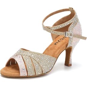 SWDZM Women Rhinestone Ballroom Dance Shoes Latin Salsa Performance Dancing Shoes