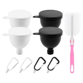 4 Pack Protein Powder Funnel Set Travel Protein Powder Container to Go with Carabiner & Cleaning Brush Shaker Bottles w/Protein Powder Workout Powder Supplement Funnel(Size:150ml)