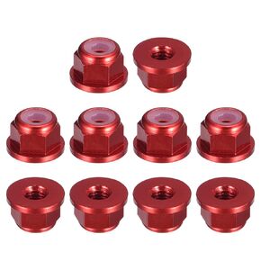 uxcell Nylon Insert Hex Lock Nuts, 10pcs - M3 x 0.5mm Aluminum Alloy Self-Locking Nut, Anodizing Flange Lock Nut for Fasteners (Claret)