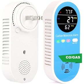 Carbon Monoxide Detectors Plug in Wall,Vzmcov Carbon Monoxide Detector with Humidity and Temperature Display,3 in 1 CO Alarm Monitor with Color LCD Display for Home(2 Pack)